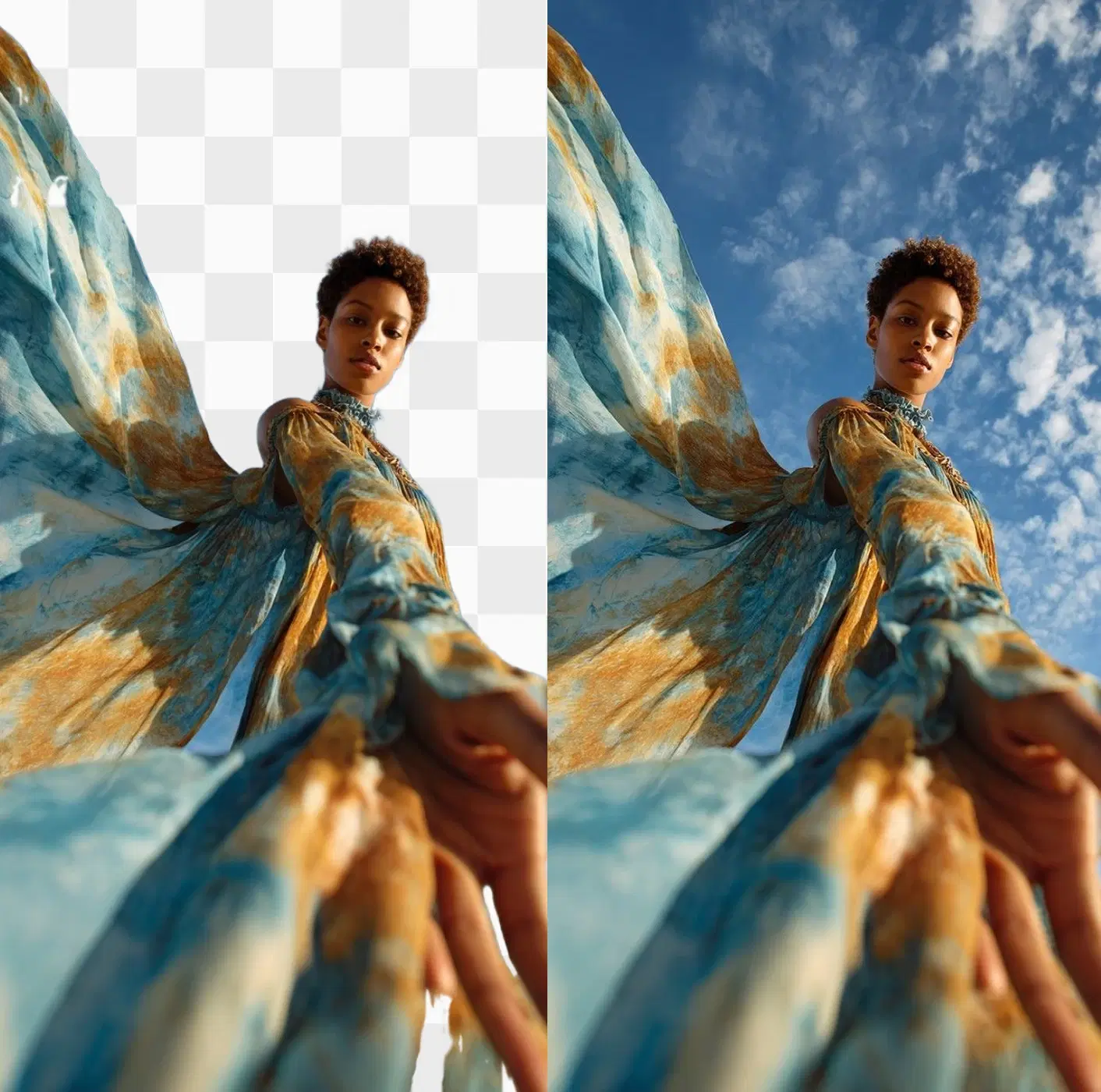 Before and after background removal on a product photo